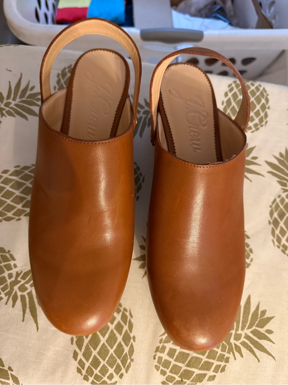Women’s J Crew Classic Brown Leather Clog - Stylish Wood-Soled Slip-On